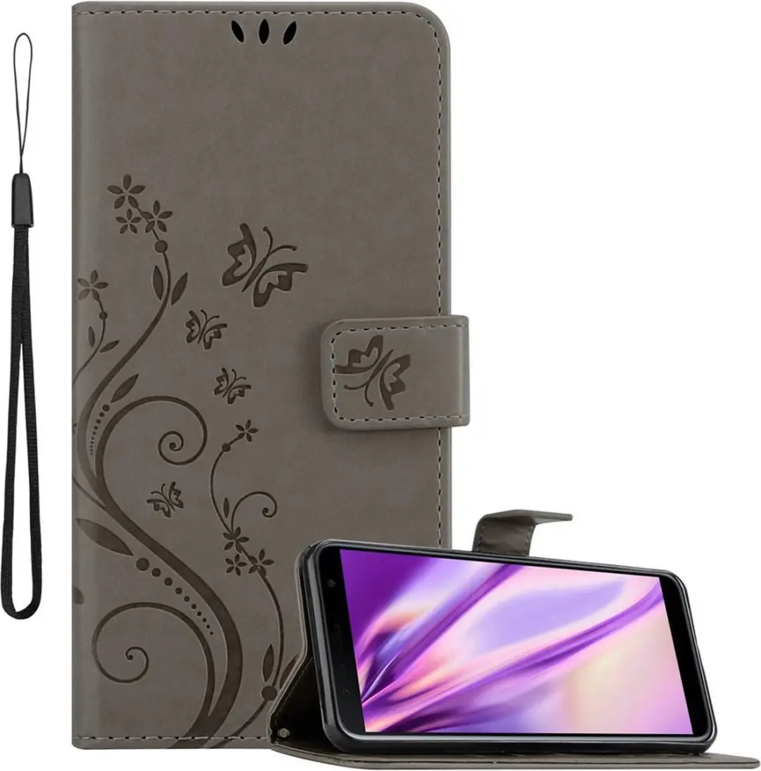 Cadorabo Hoesje geschikt voor Samsung Galaxy J6 PLUS in BLOEMEN GRIJS