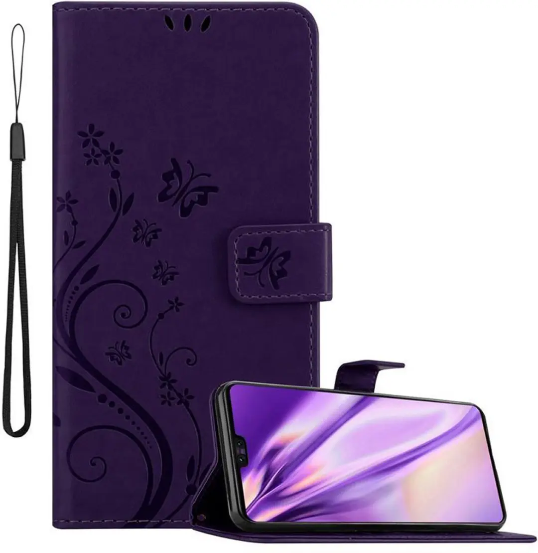 Cadorabo Hoesje geschikt voor Huawei MATE 30 in BLOEMEN DONKER PAARS