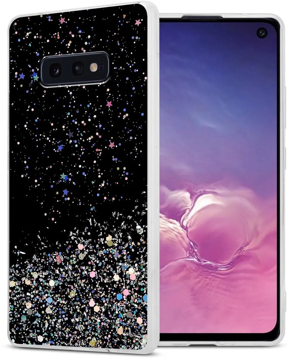 Cadorabo Hoesje geschikt voor Samsung Galaxy S10e in Zwart met Glitter