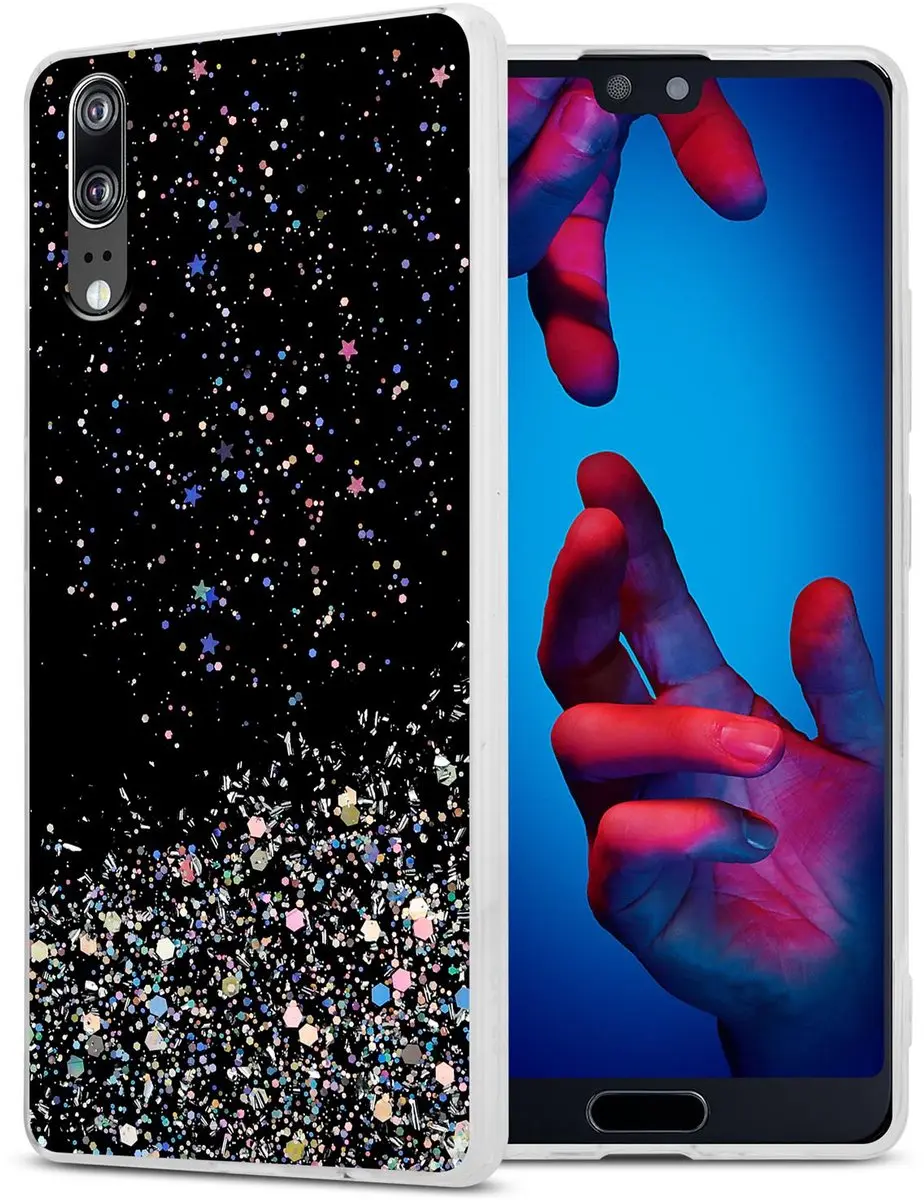 Cadorabo Hoesje geschikt voor Huawei P20 in Zwart met Glitter