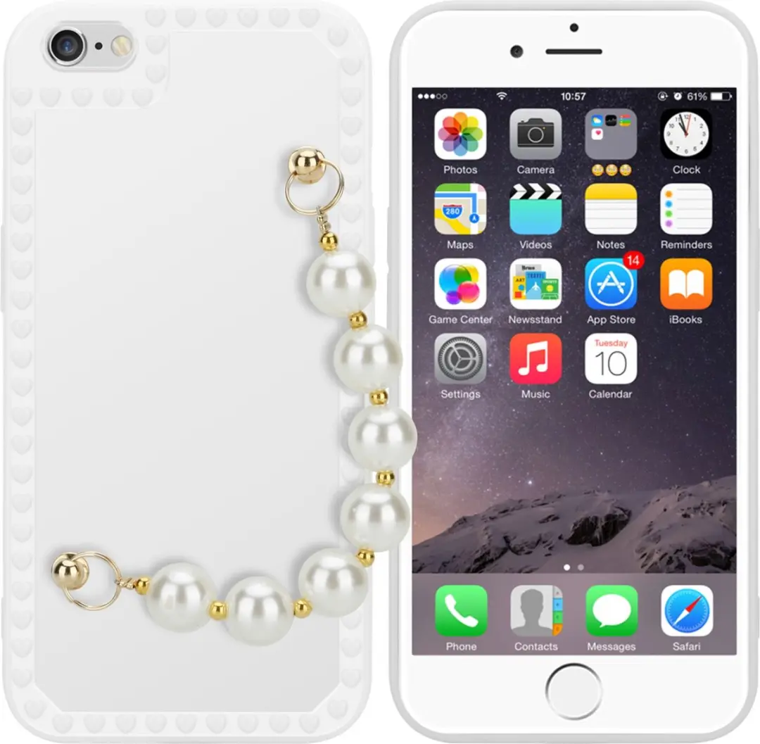 Cadorabo Hoesje geschikt voor Apple iPhone 6 / 6S in Wit met parels