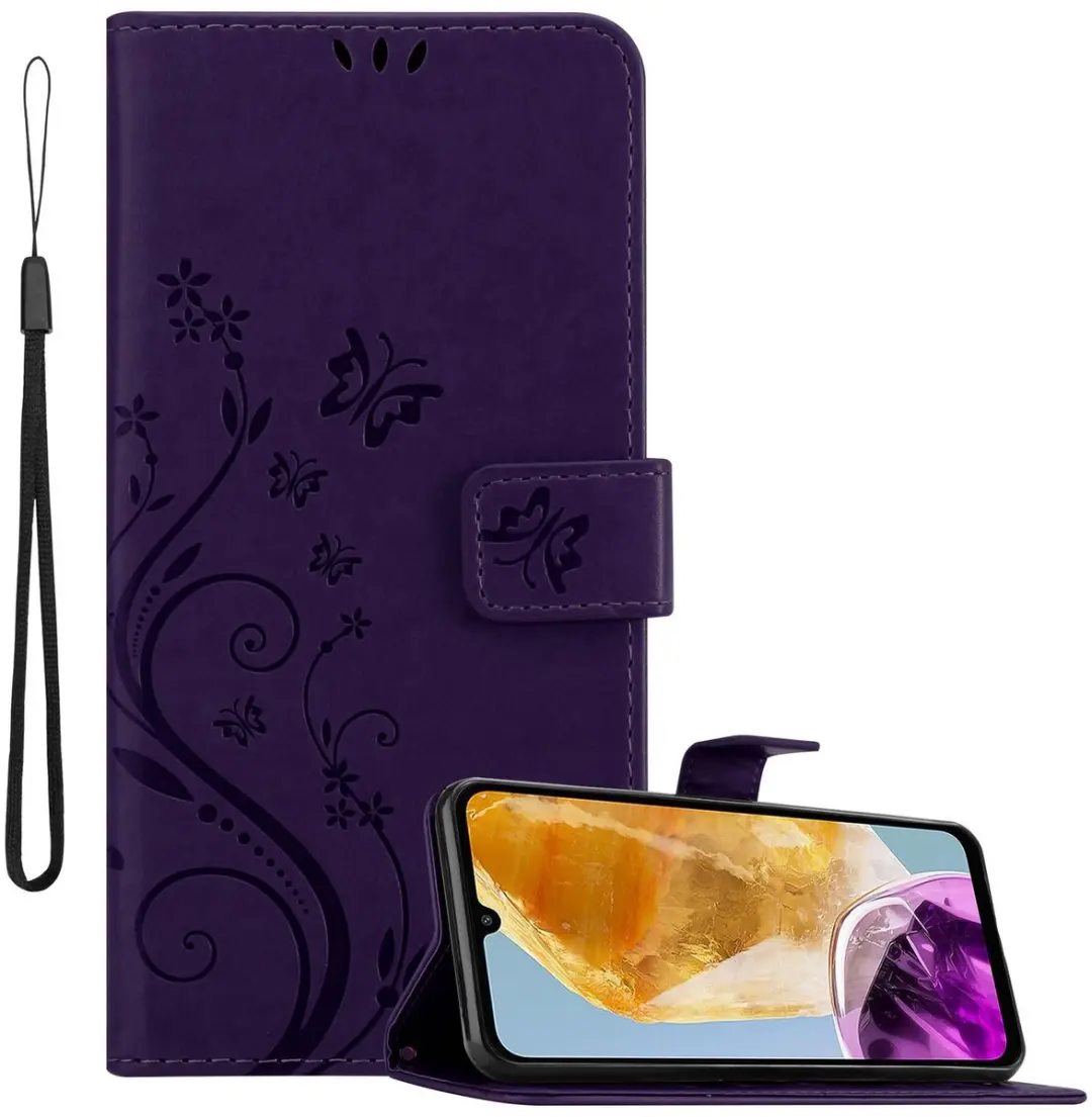 Cadorabo Hoesje geschikt voor Samsung Galaxy M15 in BLOEMEN DONKER PAARS