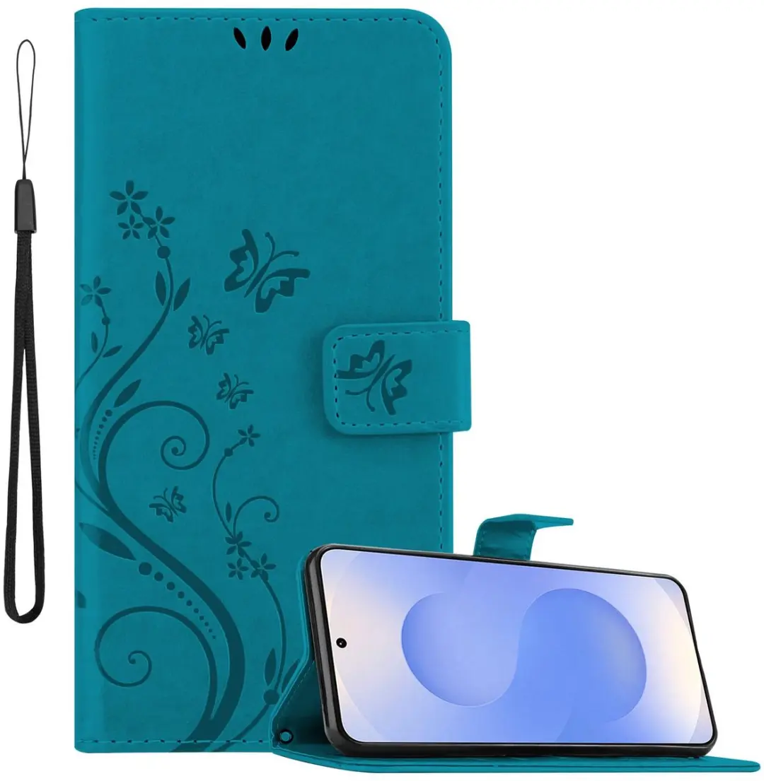 Cadorabo Hoesje geschikt voor Samsung Galaxy S25 in BLOEMEN BLAUW