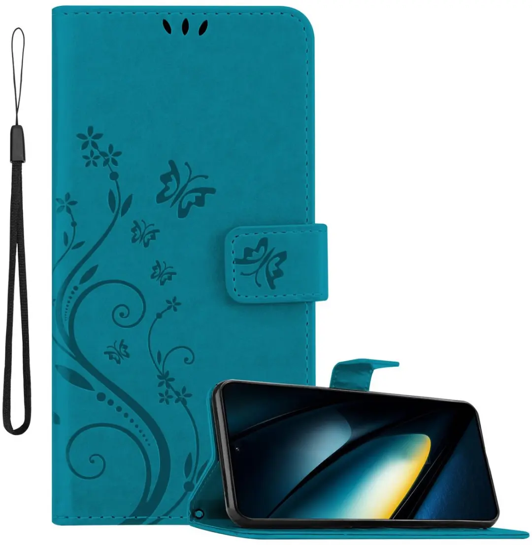 Cadorabo Hoesje geschikt voor Xiaomi Poco F6 Pro in BLOEMEN BLAUW
