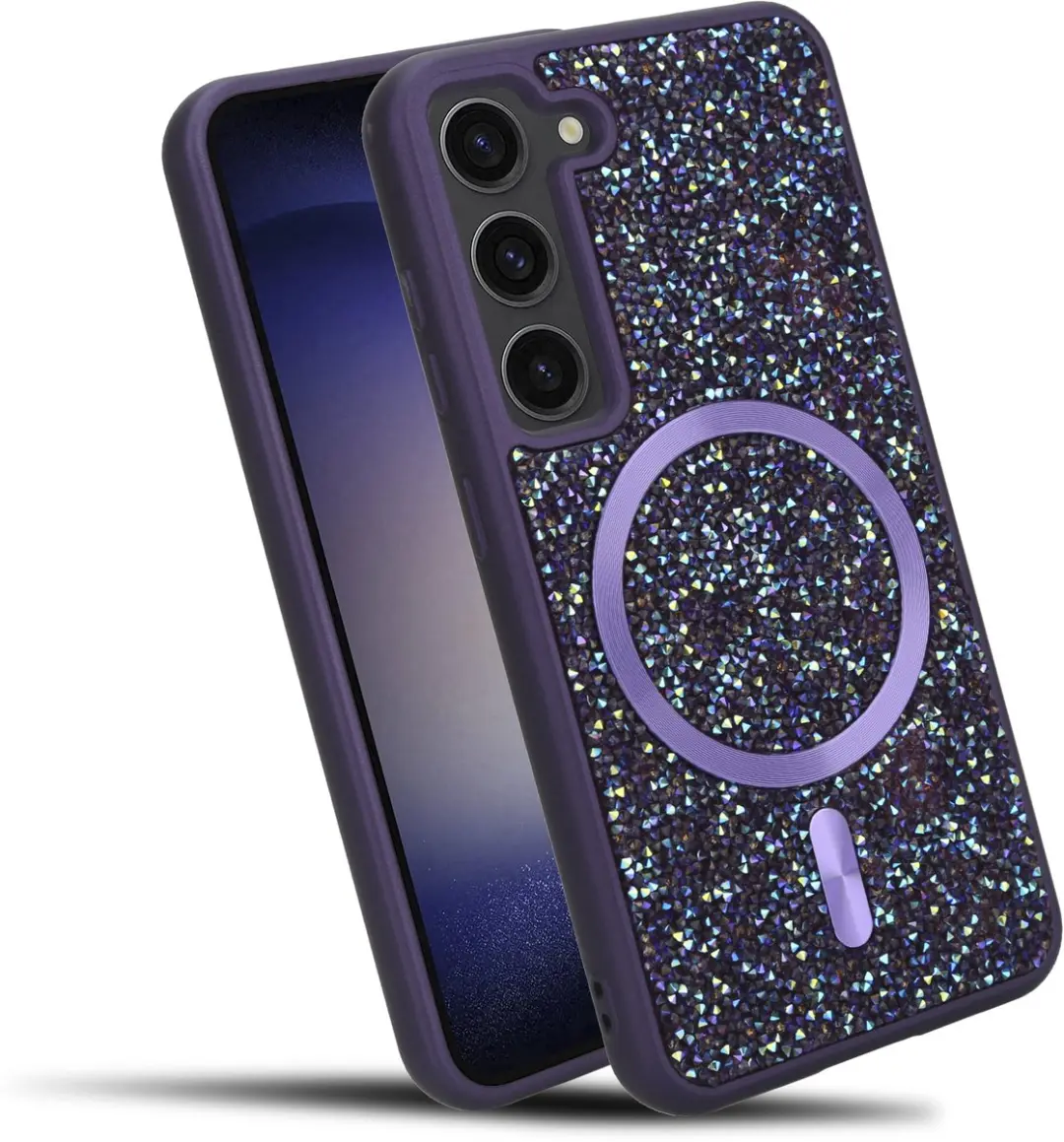 Hoesje geschikt voor Samsung Galaxy S23 in Paars Diamant Glitter Stijl
