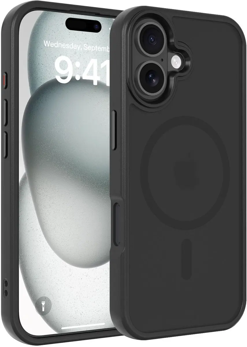 Cadorabo Hoesje geschikt voor iPhone 16 in Zwart geschikt voor MagSafe Hybride b