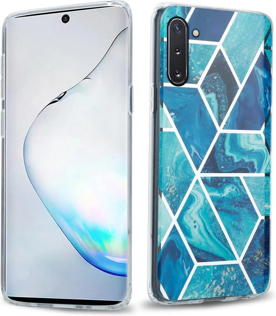 Cadorabo Hoesje geschikt voor Samsung Galaxy NOTE 10 in Blauwe Golf Marmer No. 1