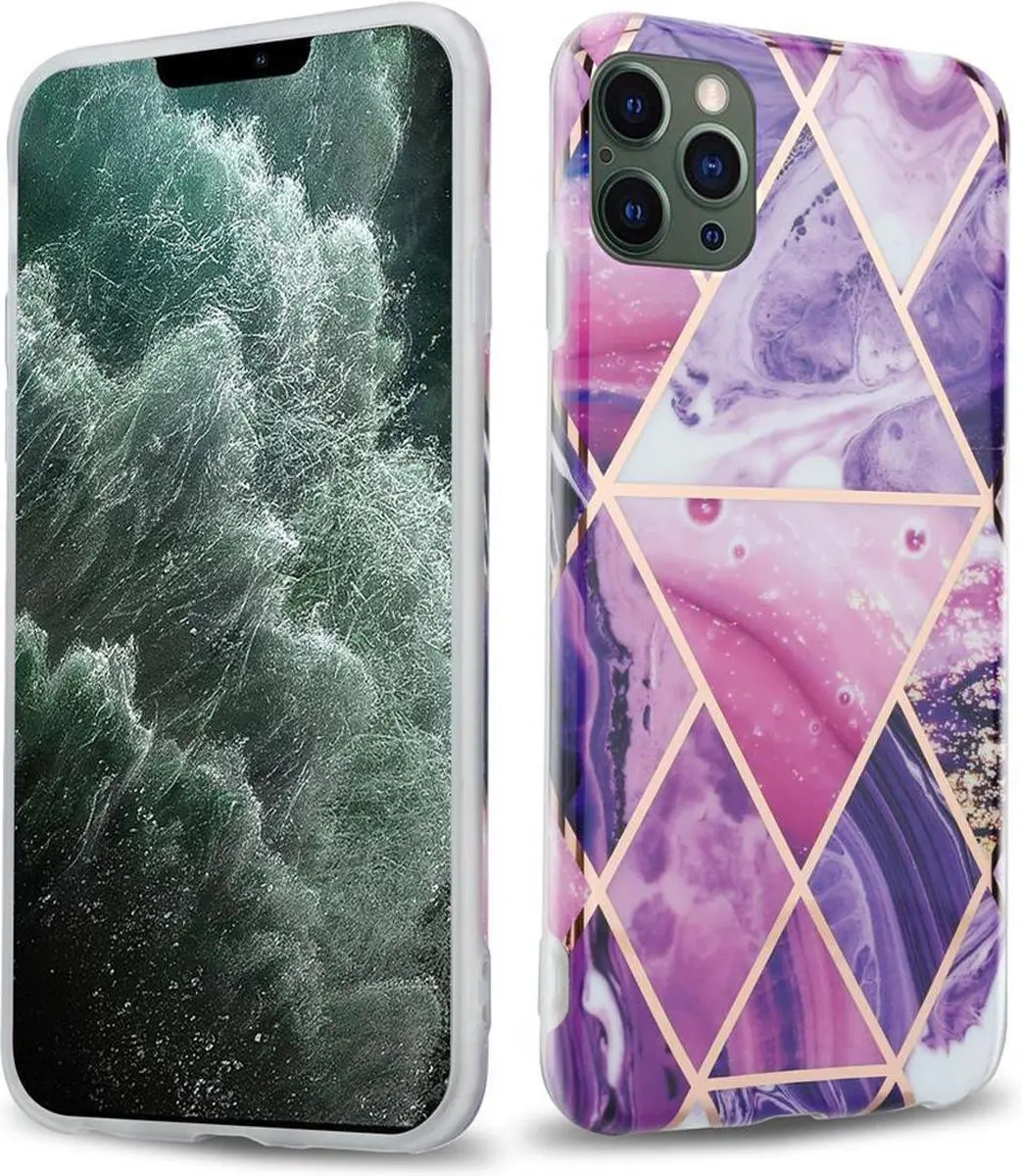 Cadorabo Hoesje geschikt voor Apple iPhone 12 PRO MAX in Paars Golf Marmer No. 1