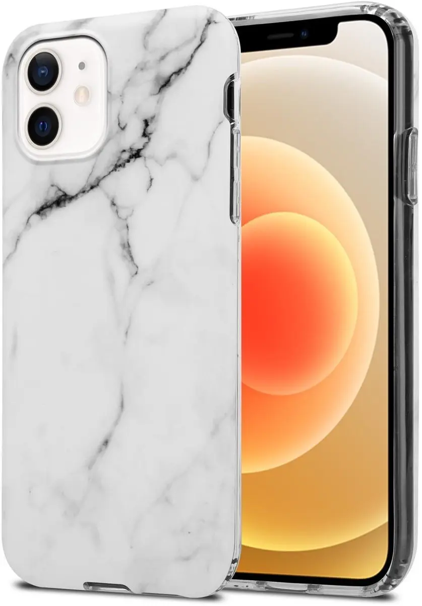 Cadorabo Hoesje geschikt voor Apple iPhone 12 PRO MAX in Wit Grijs Marmer No. 23