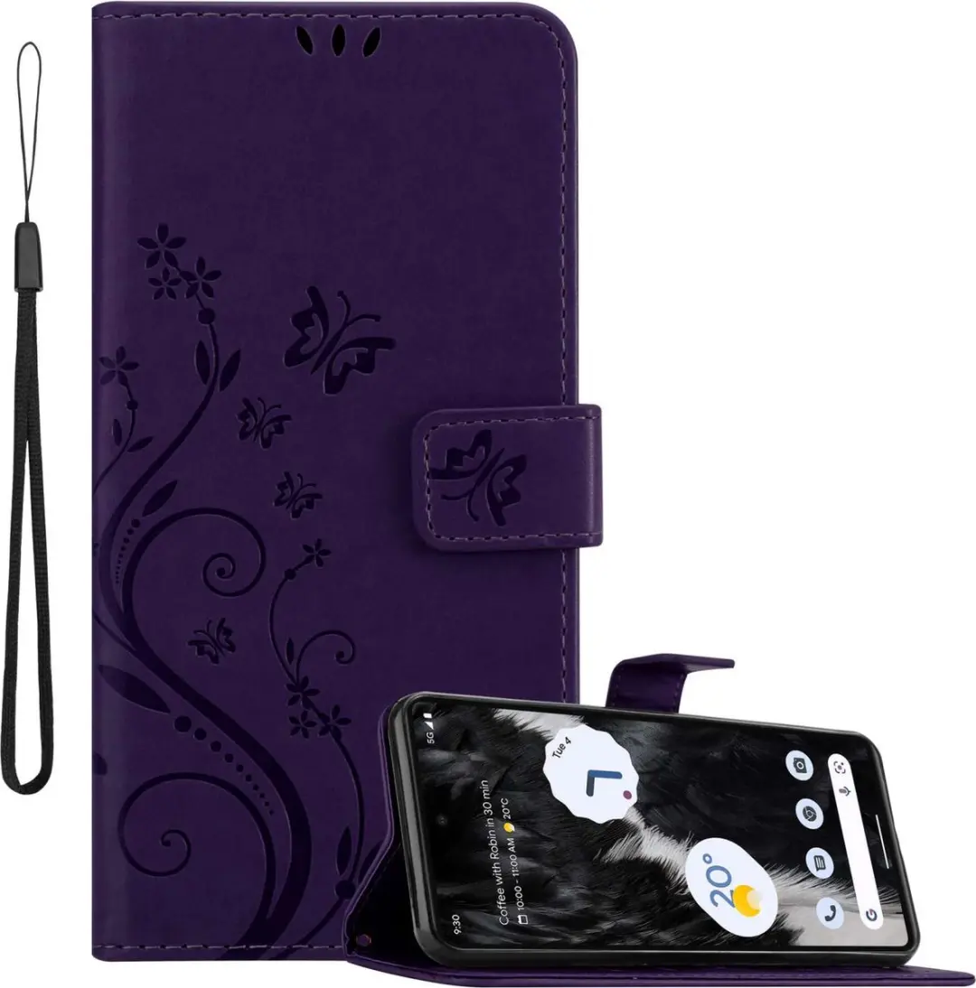 Cadorabo Hoesje geschikt voor Google PIXEL 7 in BLOEMEN DONKER PAARS