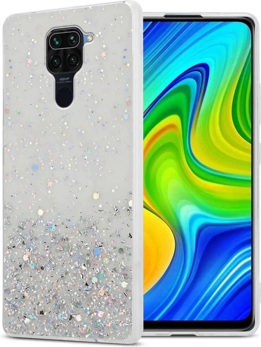 Cadorabo Hoesje geschikt voor Xiaomi RedMi NOTE 9 in Transparant met Glitter