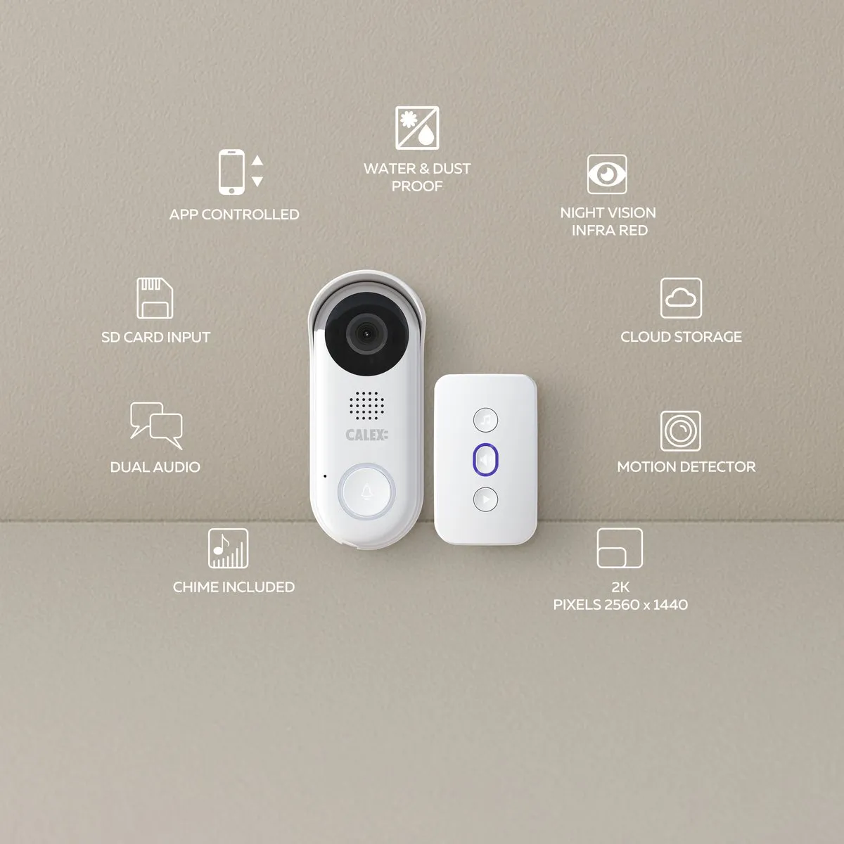 Calex Smart Security Starterset Buiten 5501001781 - 2 PTZ Camera's + Video‑Deurbel Full HD - Wit