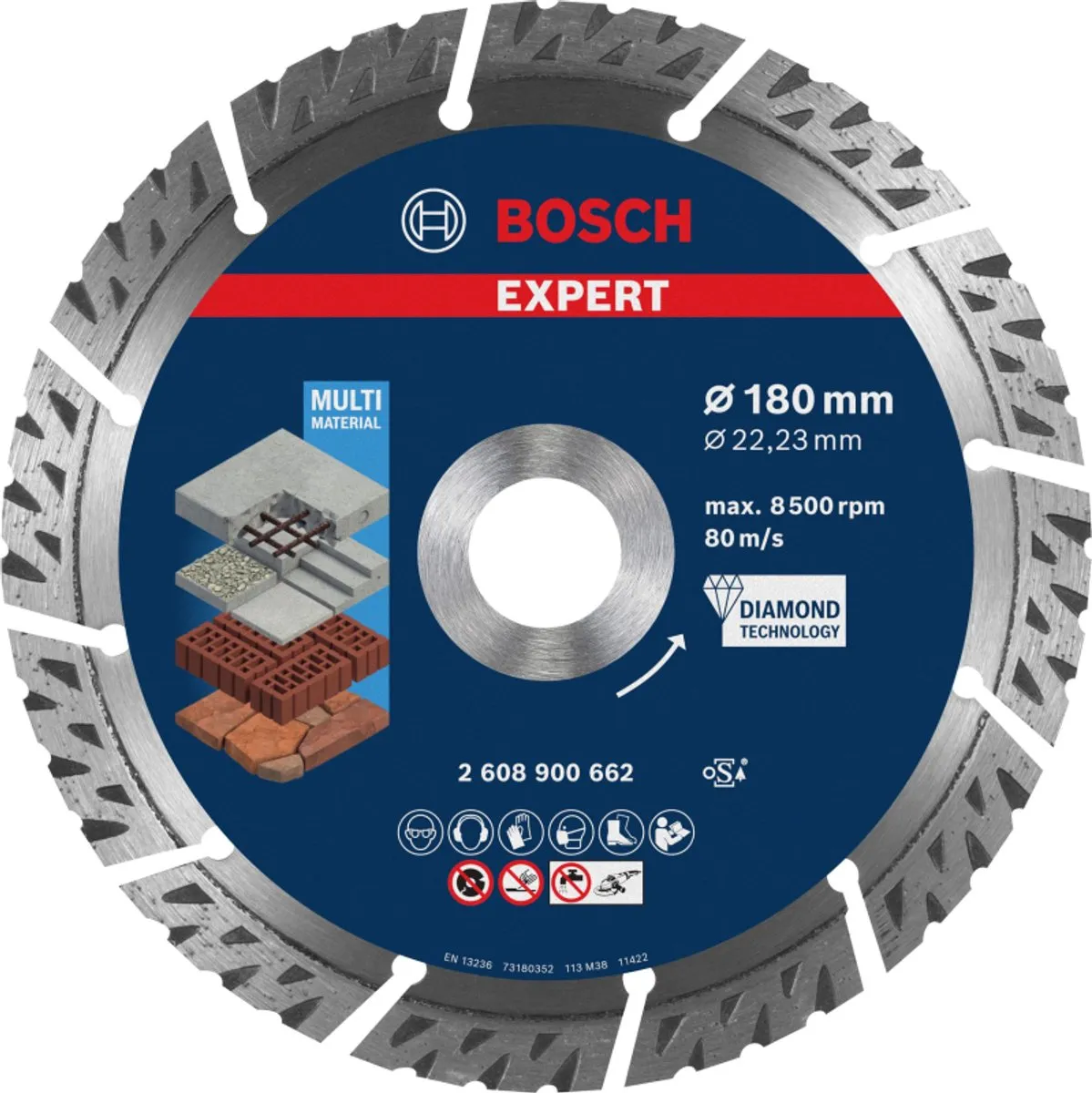 Bosch Professional Expert MultiMaterial Diamantdoorslijpschijf 180mm - 22,23mm As - afbeelding 3 van 3