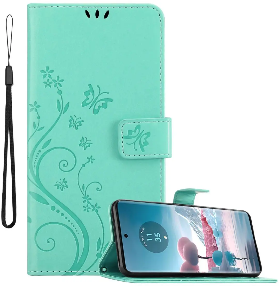 Cadorabo Hoesje geschikt voor Motorola Edge 40 Neo in BLOEMEN TURKOOIS