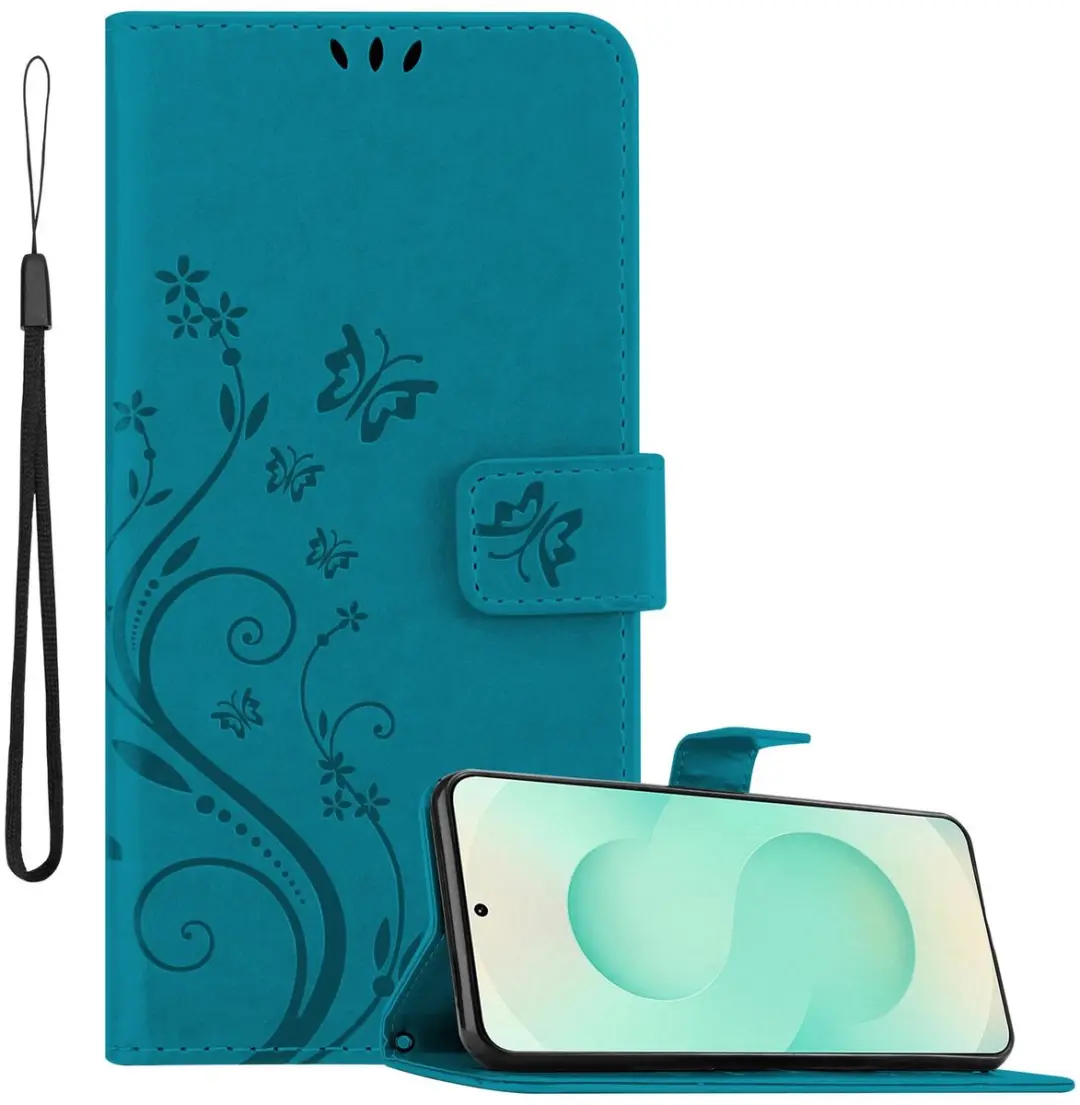 Cadorabo Hoesje geschikt voor Samsung Galaxy S25 Plus in BLOEMEN BLAUW