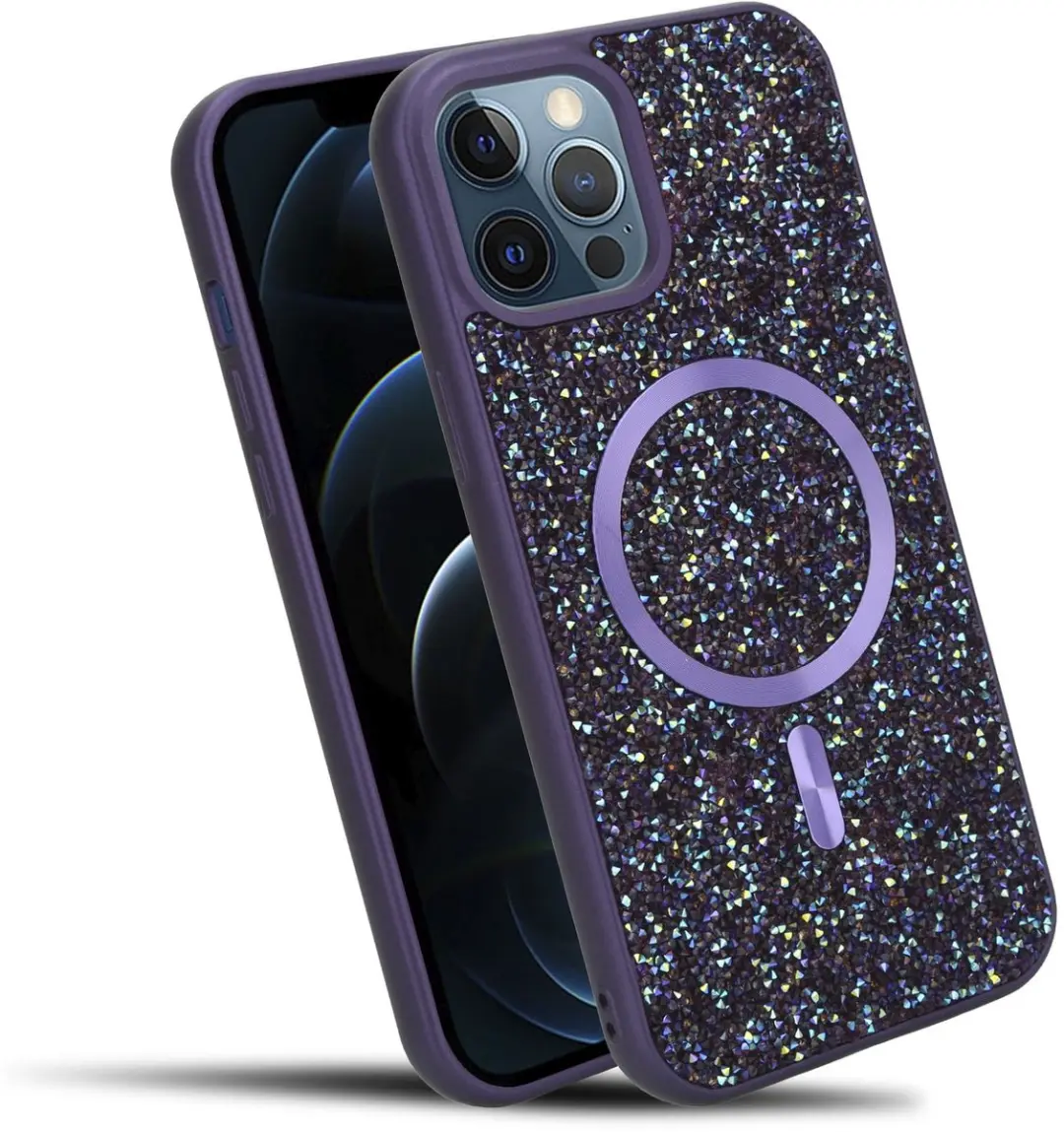 Hoesje geschikt voor iPhone 12 / 12 PRO in Paars Diamant Glitter Stijl