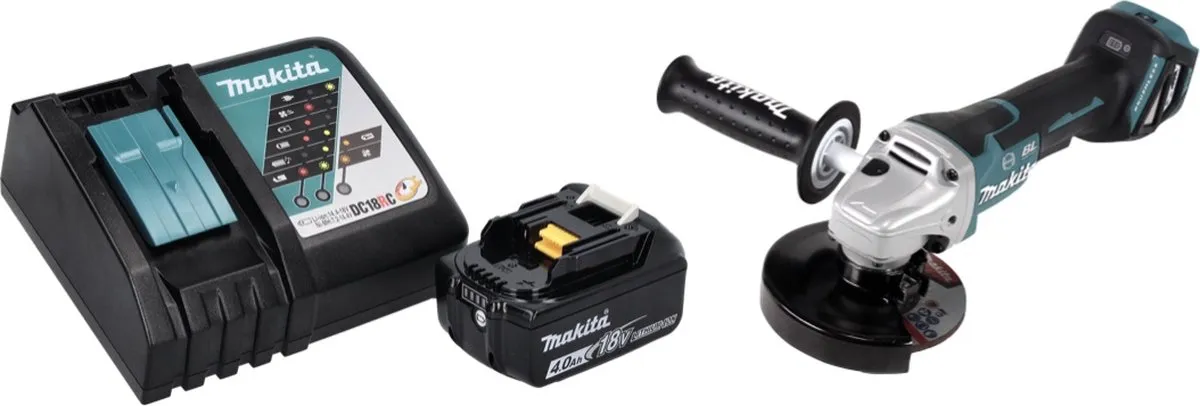 Makita DGA 517 RM1 Accu Haakse Slijper 18V 125mm - Borstelloos - 1x 4.0Ah
