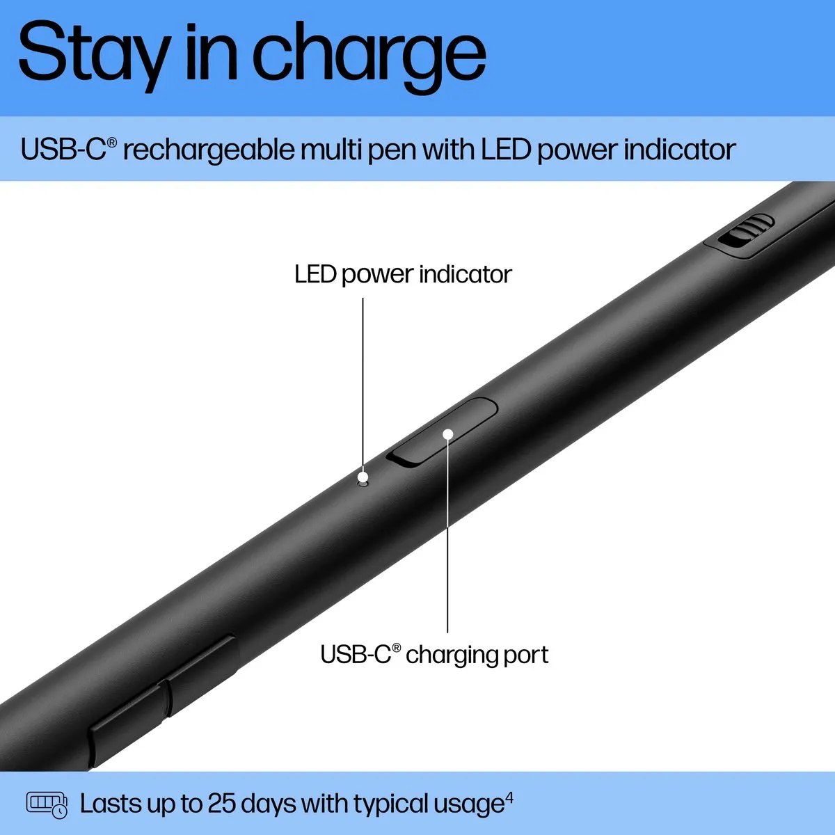 HP 700 Rechargeable Multi Pen 93Z27AA#ABB - USB-C - 25 Dagen - Zwart