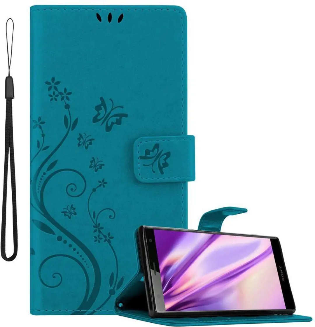 Cadorabo Hoesje geschikt voor Sony Xperia XZ2 in BLOEMEN BLAUW