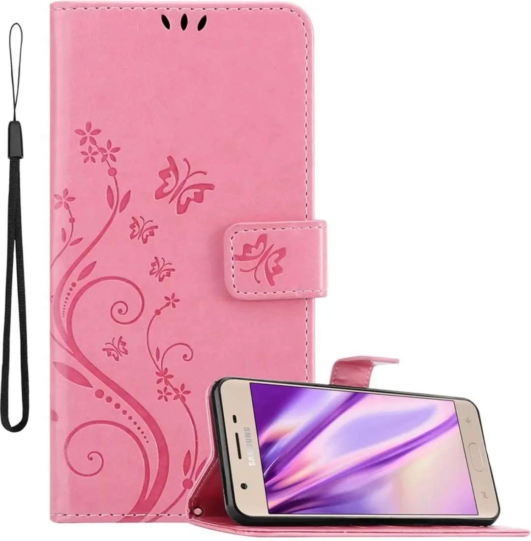 Cadorabo Hoesje geschikt voor Samsung Galaxy J3 2018 in BLOEMEN ROZE