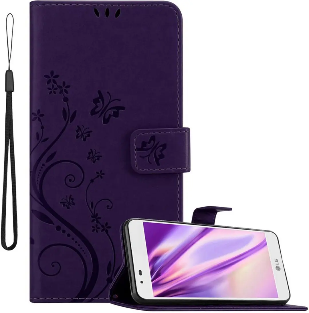Cadorabo Hoesje geschikt voor LG K7 2016 in BLOEMEN DONKER PAARS