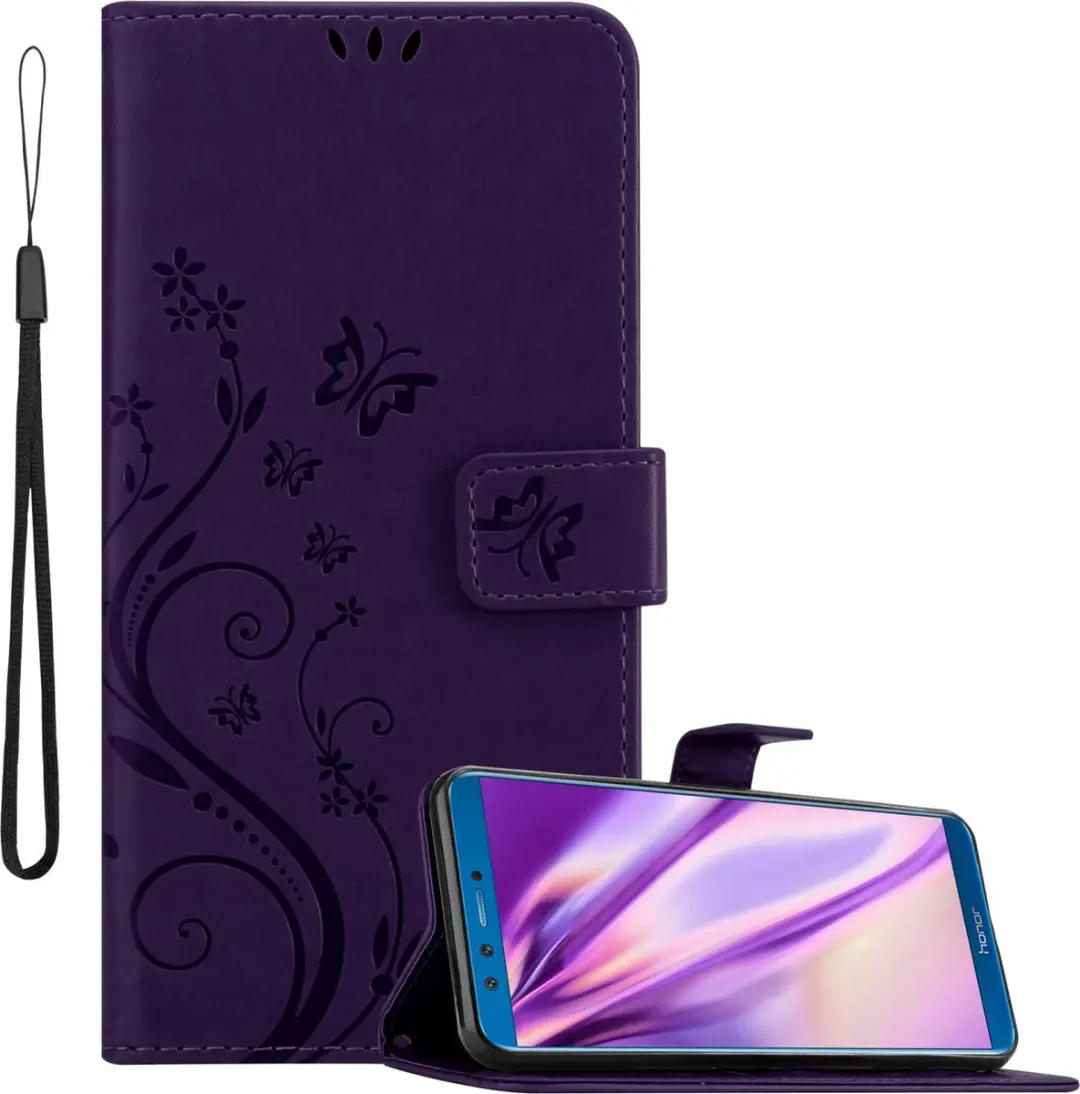 Cadorabo Hoesje geschikt voor Honor 9X LITE in BLOEMEN DONKER PAARS