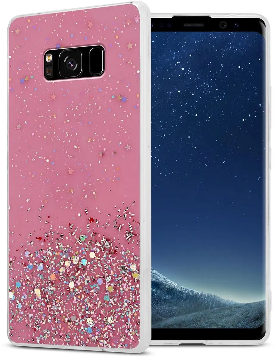 Cadorabo Hoesje geschikt voor Samsung Galaxy S8 PLUS in Roze met Glitter