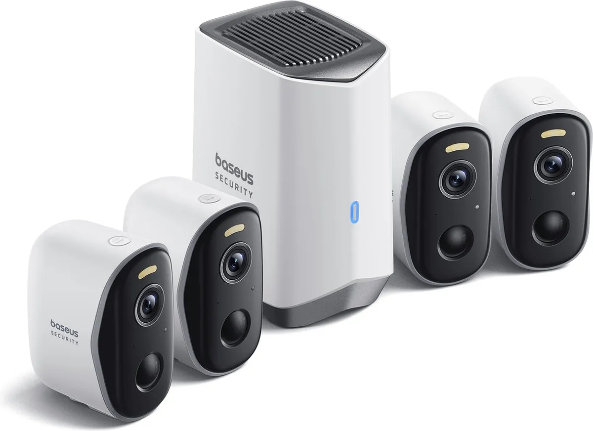 Baseus N1 Plus Beveiligingscamera Set 2K - 4 Camera's + Homestation - Wit - afbeelding 2 van 2