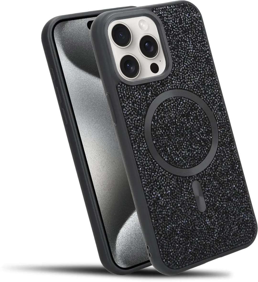 Hoesje geschikt voor iPhone 15 PRO in Zwart Diamant Glitter Stijl