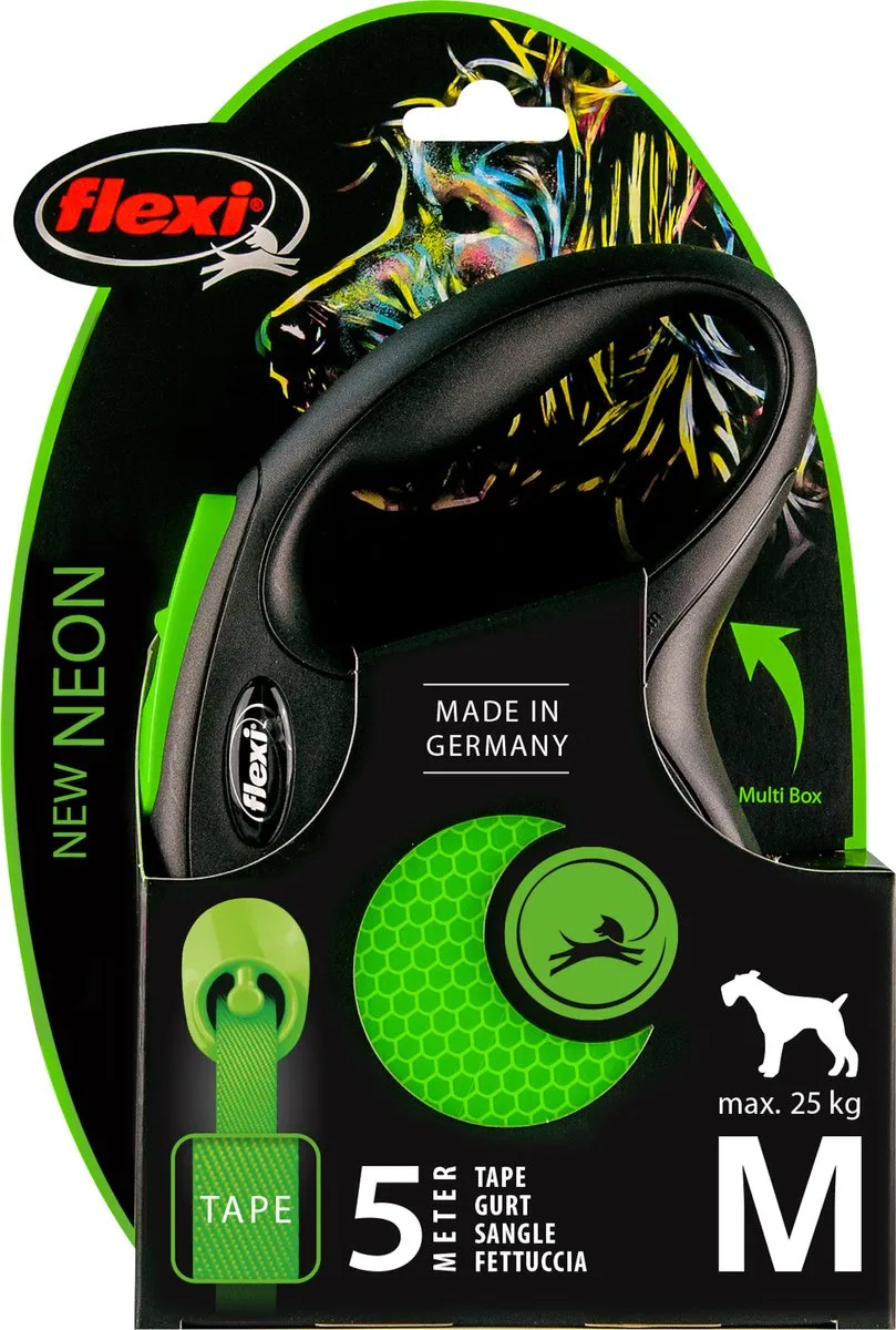 Flexi New Neon Tape Hondenriem - M - 5m - Zwart/Groen