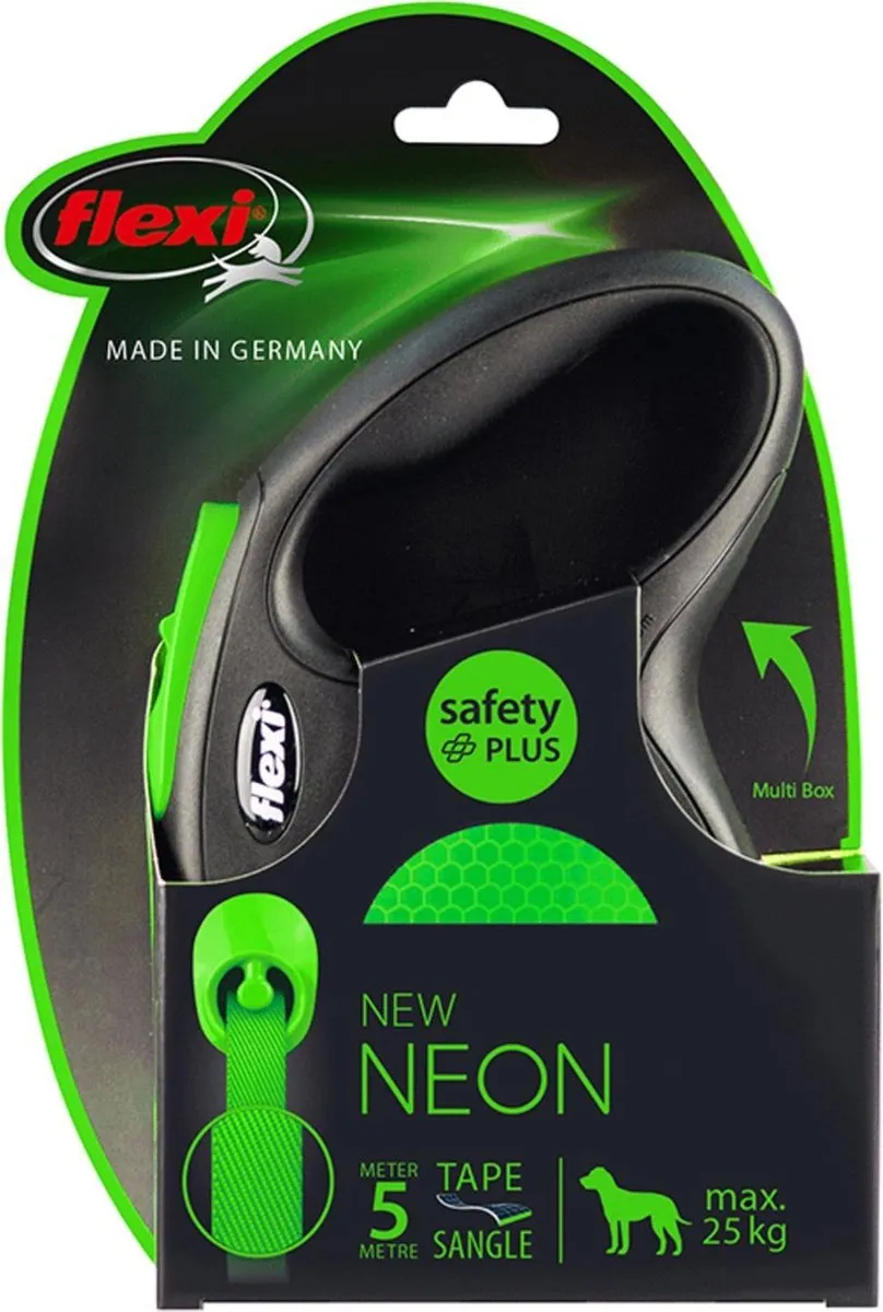 Flexi New Neon Tape Hondenriem - M - 5m - Zwart/Groen