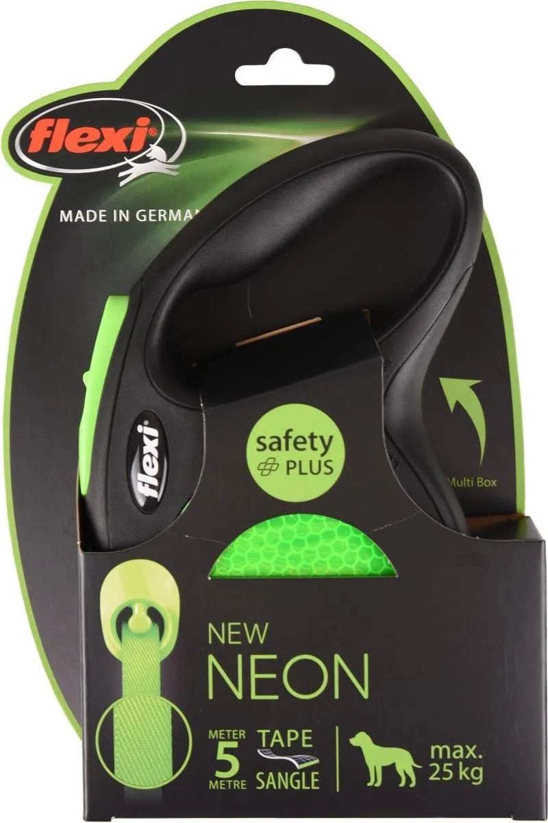 Flexi New Neon Tape Hondenriem - M - 5m - Zwart/Groen - afbeelding 6 van 6