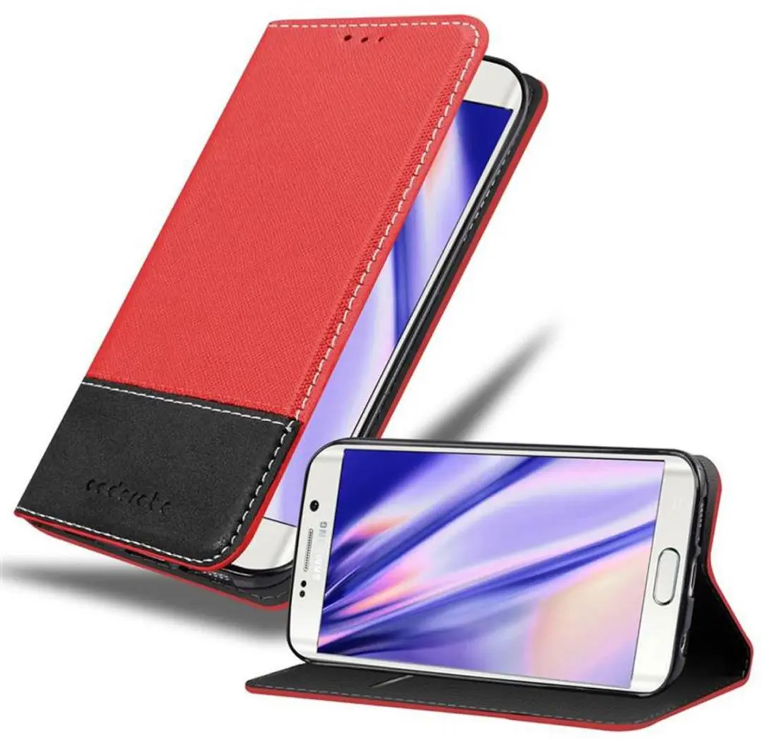 Cadorabo Hoesje geschikt voor Samsung Galaxy S6 EDGE in ROOD ZWART