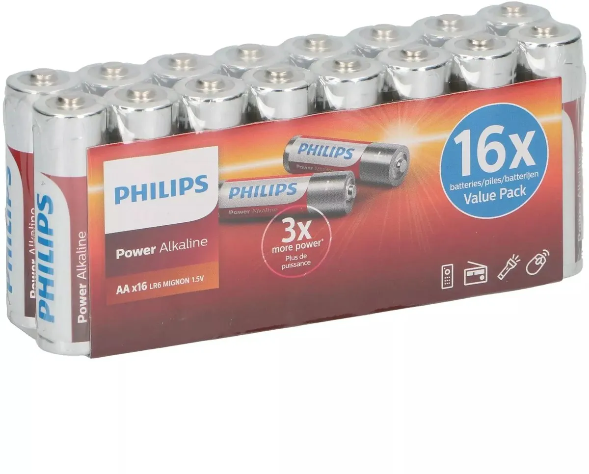 Philips AA Alkaline Batterij 2500mAh - 16 Stuks