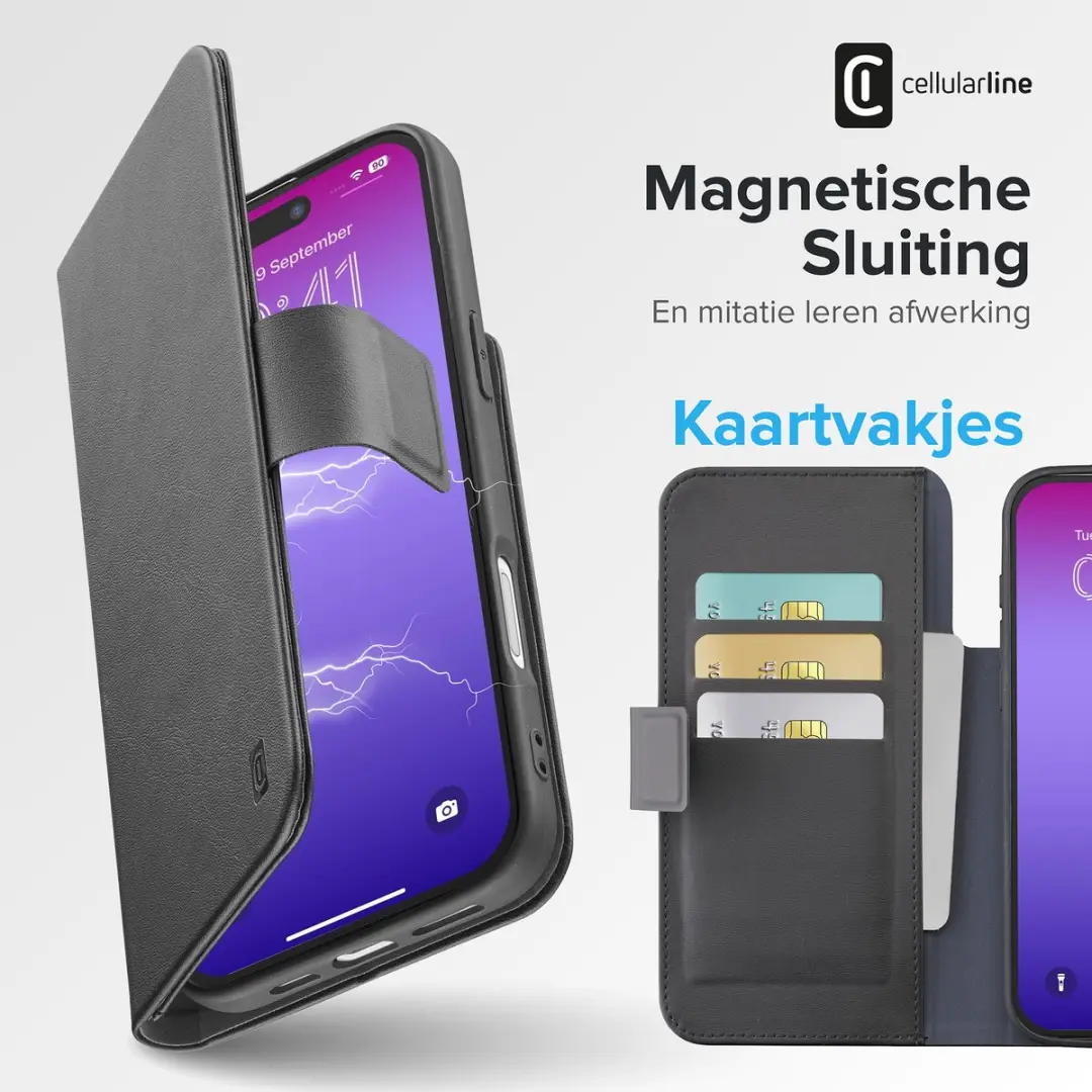 Cellularline Book Agenda 2 iPhone 17 Pro Hoesje - Zwart - afbeelding 4 van 6