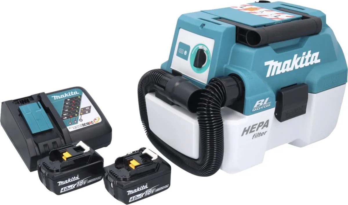 Makita DVC750LZ Accustofzuiger LXT 18V 67mbar 7,5L - 2x 4,0Ah accu + oplader