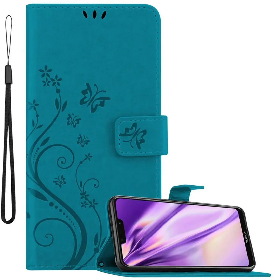 Cadorabo Hoesje geschikt voor Honor 8C in BLOEMEN BLAUW