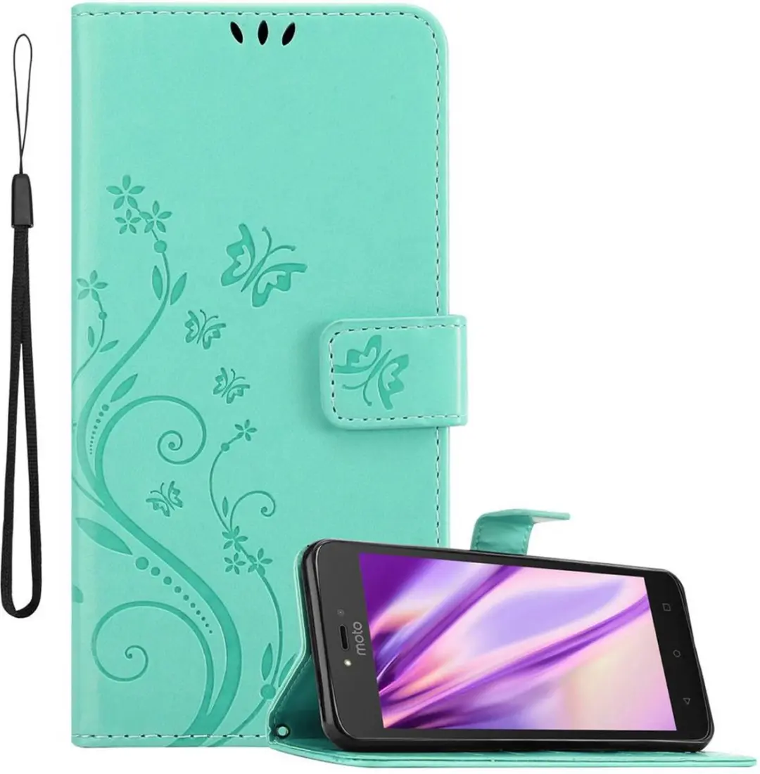 Cadorabo Hoesje geschikt voor Motorola MOTO C in BLOEMEN TURKOOIS