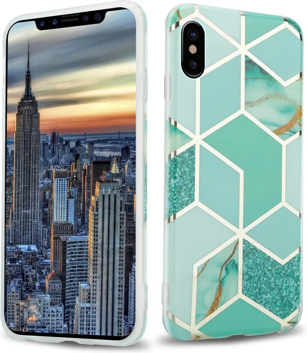 Cadorabo Hoesje geschikt voor Apple iPhone X / XS in Groen Lichtgroen Goud Marme