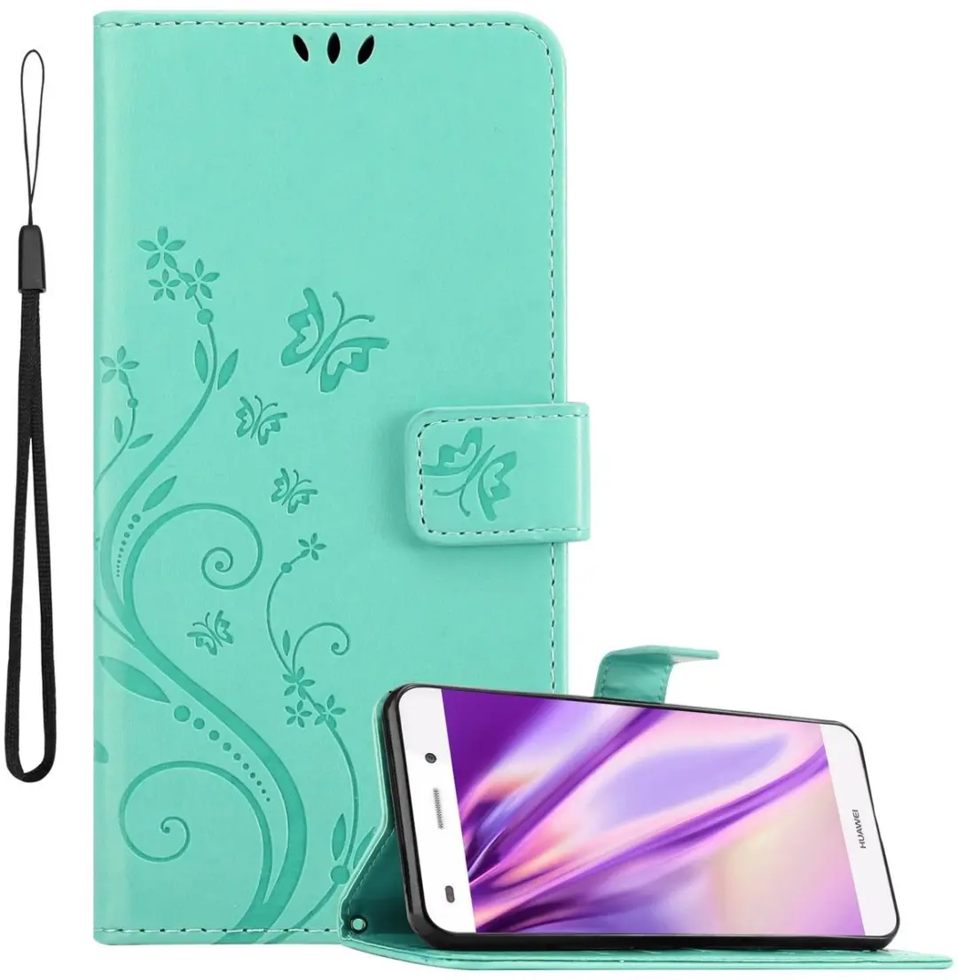 Cadorabo Hoesje geschikt voor Huawei P8 LITE 2015 in BLOEMEN TURKOOIS