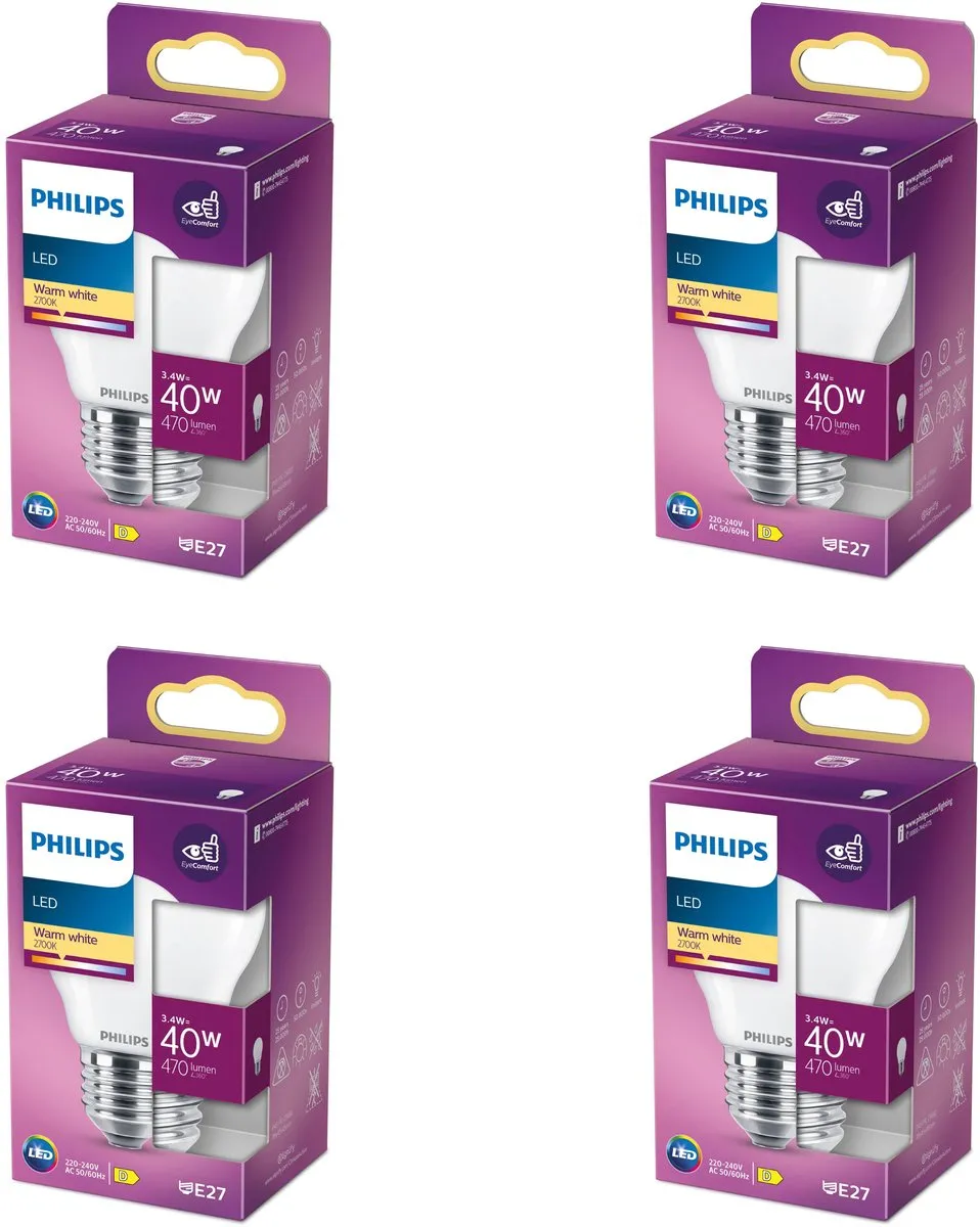 Philips LED E27 Kogellamp Mat 3.4W Warmwit