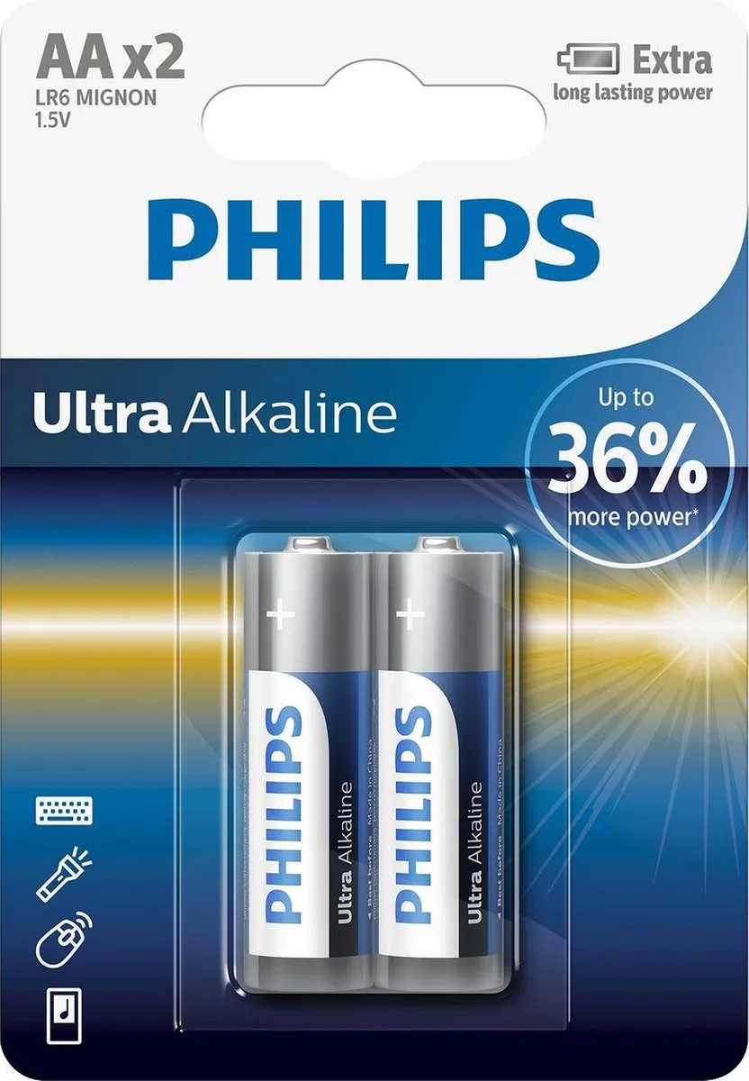 Philips Ultra Alkaline Batterij LR6E2B/10 - 2 Stuks - afbeelding 2 van 2