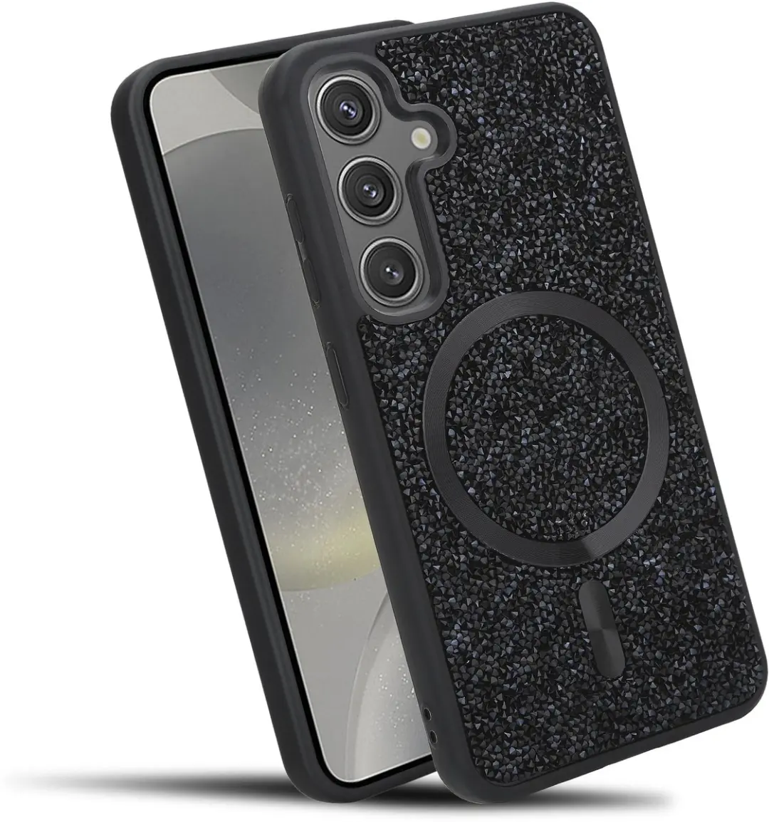 Hoesje geschikt voor Samsung Galaxy S24 in Zwart Diamant Glitter Stijl