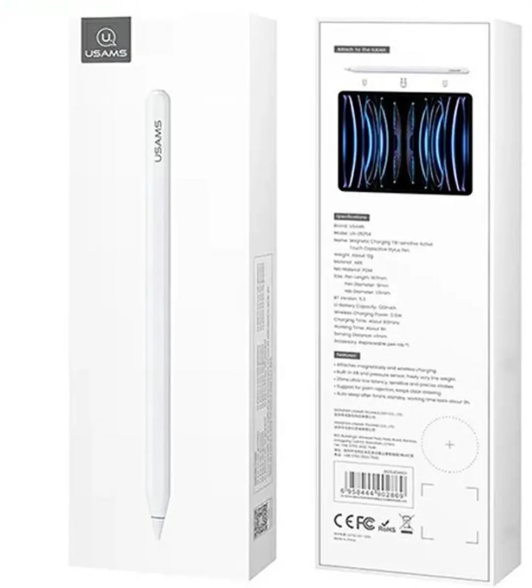 USAMS ZB254 Tablet Stylus Magnetisch - Wit - afbeelding 3 van 6
