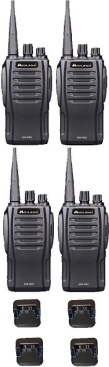 Set van 4 Midland G10 Pro UHF PMR446 Portofoon met tafellader