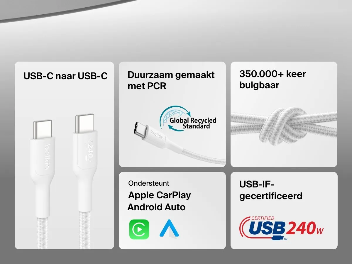 Belkin USB-C Kabel 240W 3m - Wit