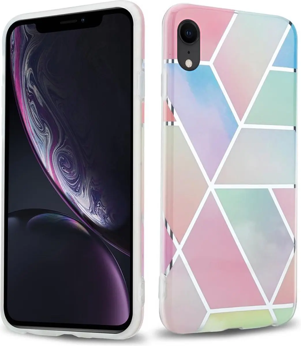 Cadorabo Hoesje geschikt voor Apple iPhone XR in Regenboog Marmer No. 11