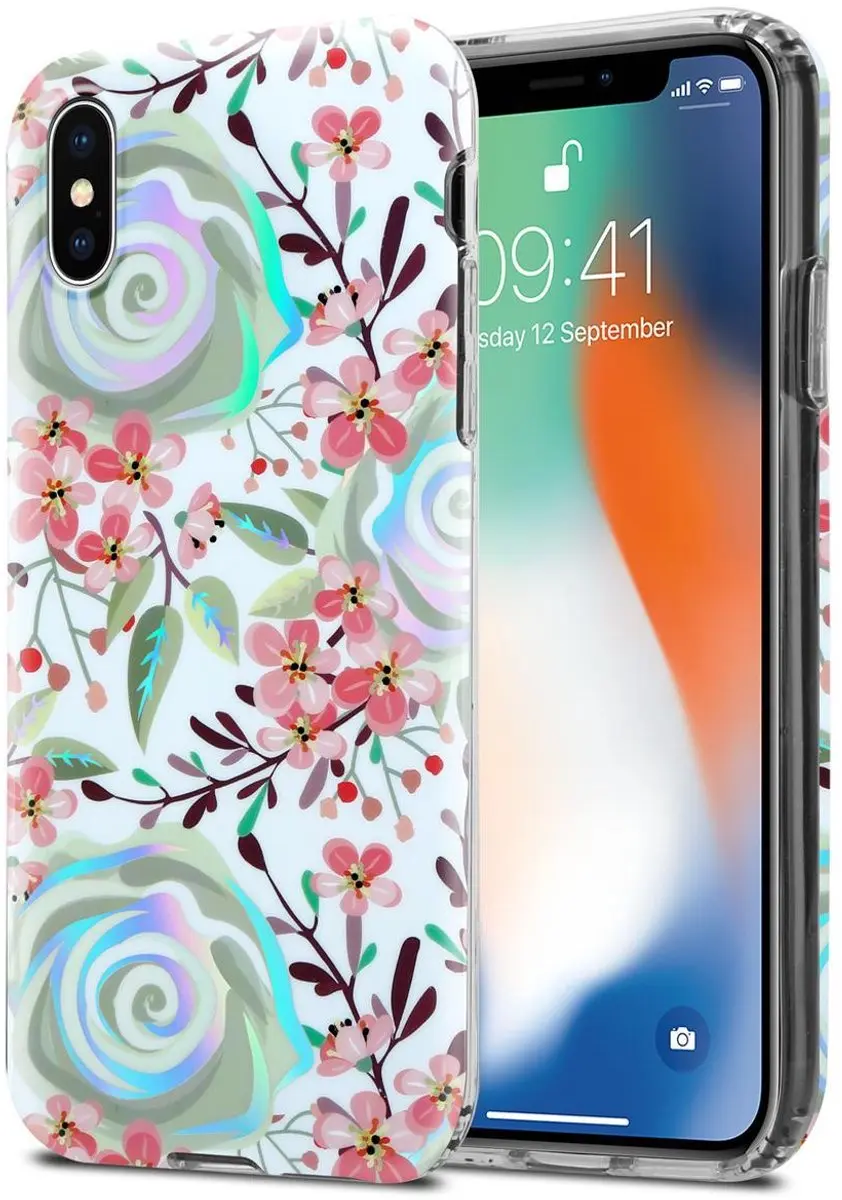 Cadorabo Hoesje geschikt voor Apple iPhone X / XS in PERZIK BLOESEMS
