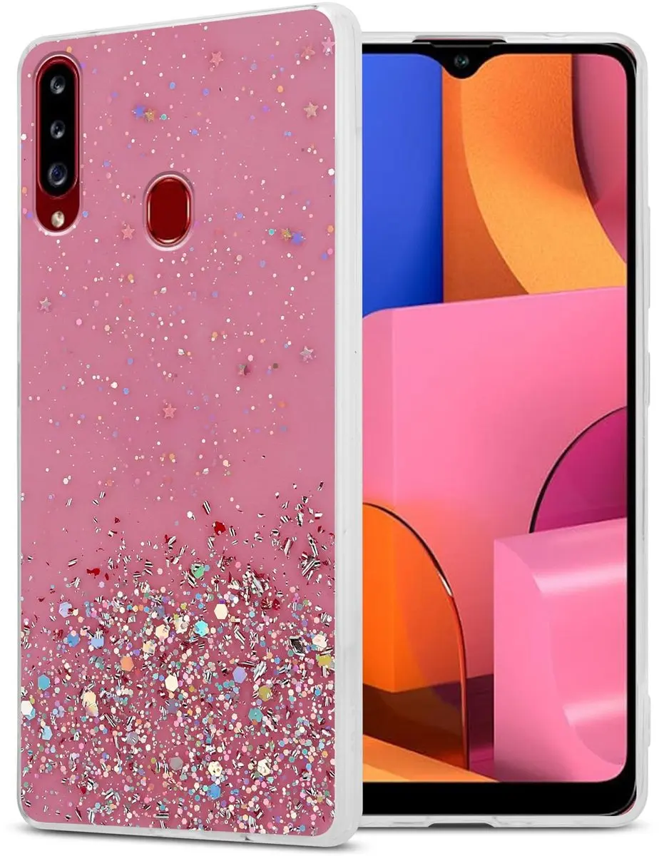 Cadorabo Hoesje geschikt voor Samsung Galaxy A20s in Roze met Glitter