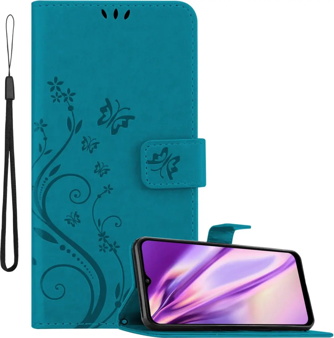 Cadorabo Hoesje geschikt voor Samsung Galaxy A03s in BLOEMEN BLAUW
